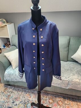 SHEIN Women's Navy Double-Breasted Military-Style Blazer Open Style Size Large